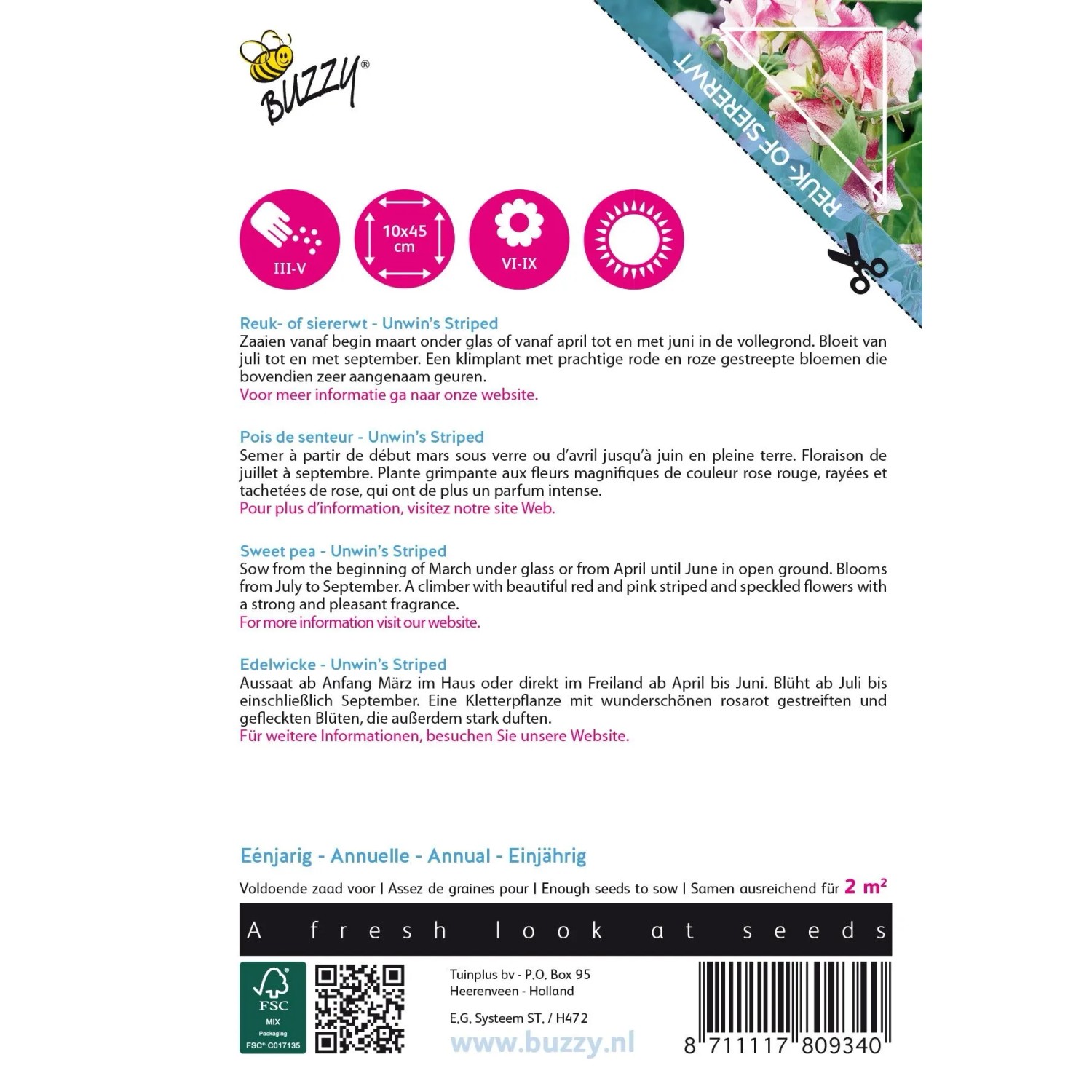 Duftwicke 'Unwin's Striped' Buzzy Climbing Flowers Samen Circa 4 g Rot-rosa Gestreifte Blüten_2