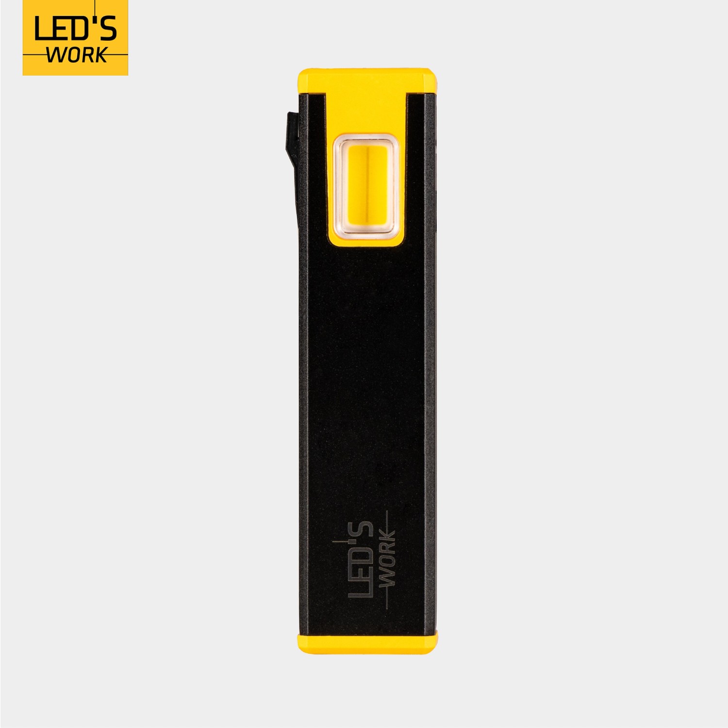 LED's Work Akku-Taschenlampe, 300lm, dimmbar, schwarz-gelb. Kompakte Bauleuchte mit Magnet.