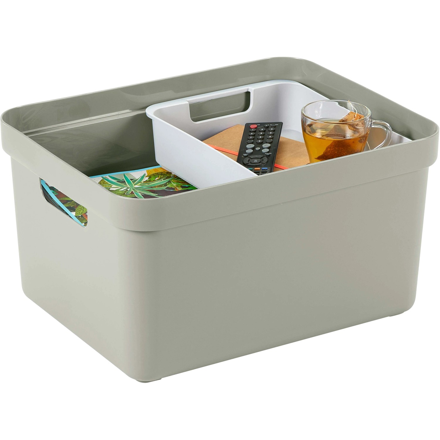 Hellgrüne Sunware Aufbewahrungsbox Sigma Home (32 l) mit Griffen, ideal zum Stapeln.