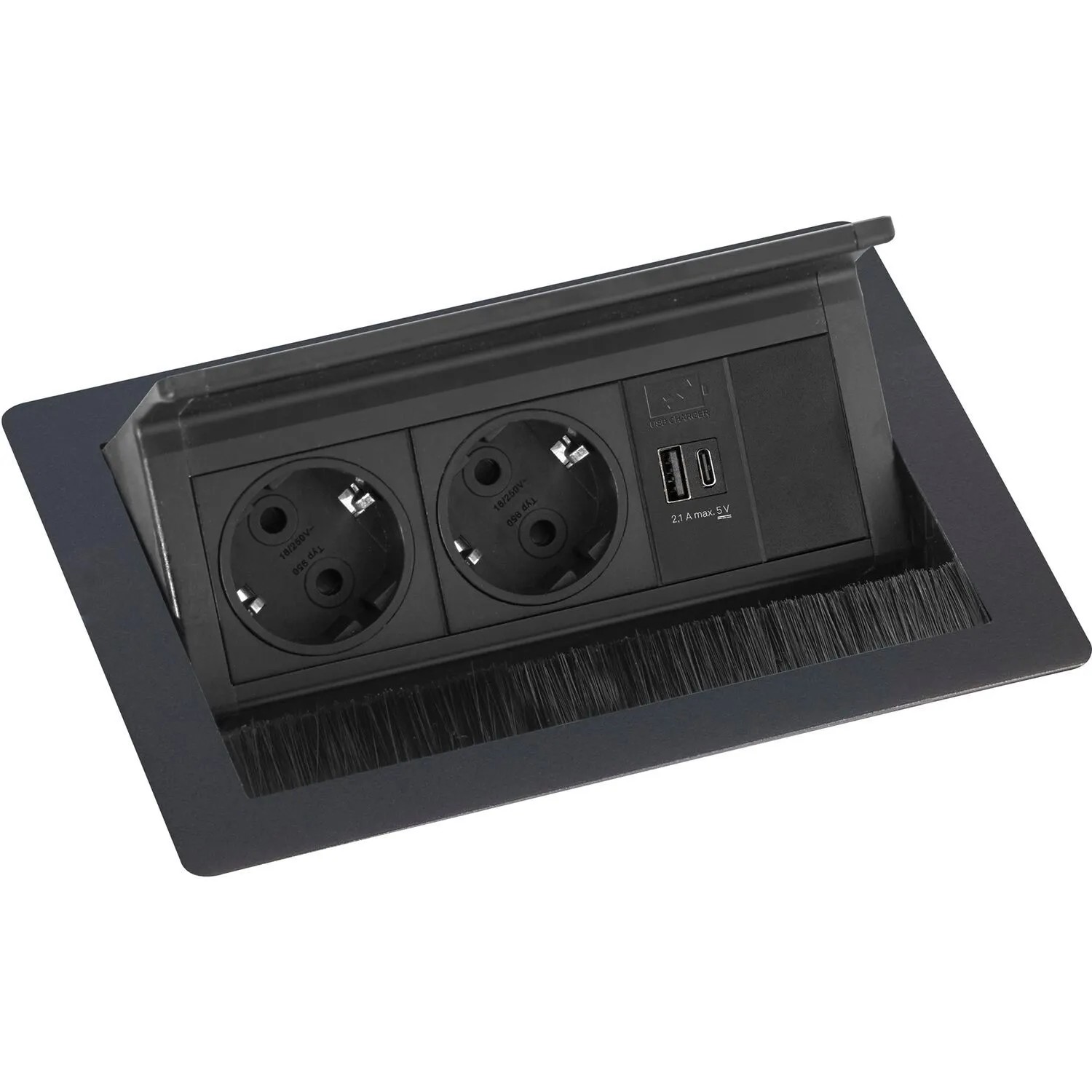 Evoline Flip Top Push S Einbausteckdose S Versenkbare Steckdose 2-Fach mit Usb-A & Usb-C Schwarz