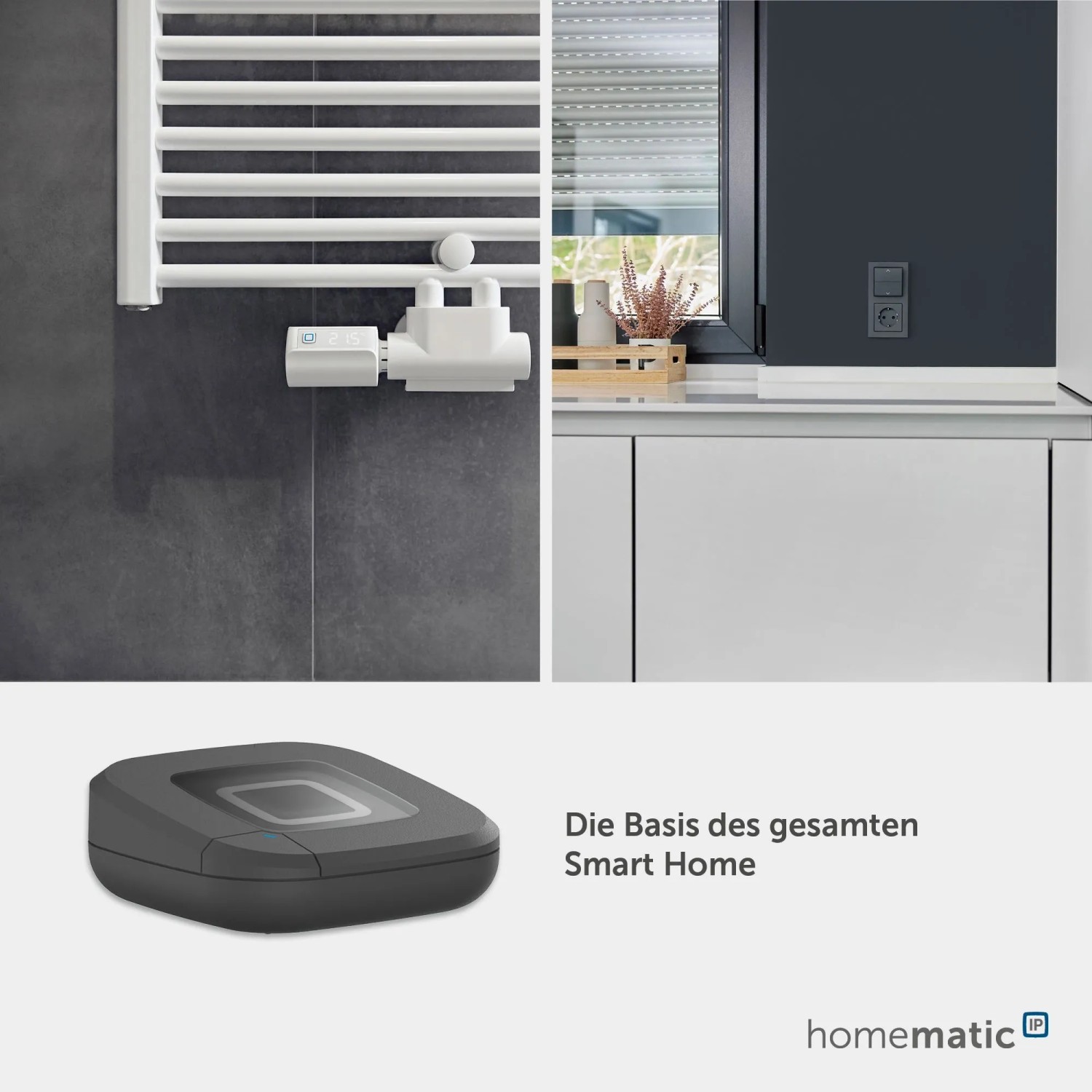 HmIP Access Point 2 Anthrazit für die Hausautomation im modernen Badezimmer.