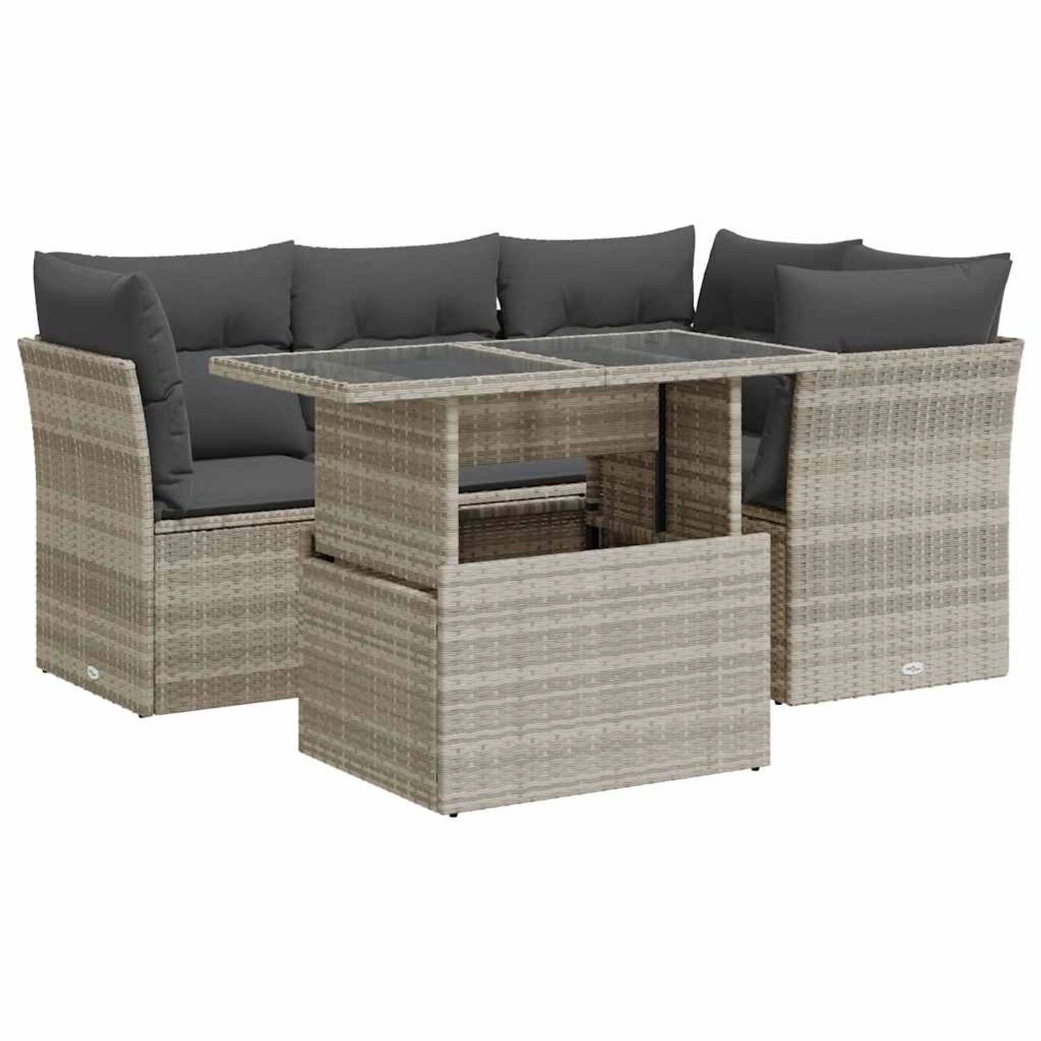 vidaXL 5-Tlg Garten-Sofagarnitur mit Kissen Hellgrau Poly Rattan 3326153 günstig online kaufen