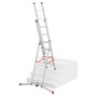 Hailo Alu-Kombileiter S100 Profi Lot, 3-teilig, als Anlege-, Schiebe- und Bockleiter auf Treppe.