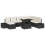 vidaXL Garten-Sofa-Set, 9-teilig, schwarz, Poly Rattan, mit Tisch und Auflagen.