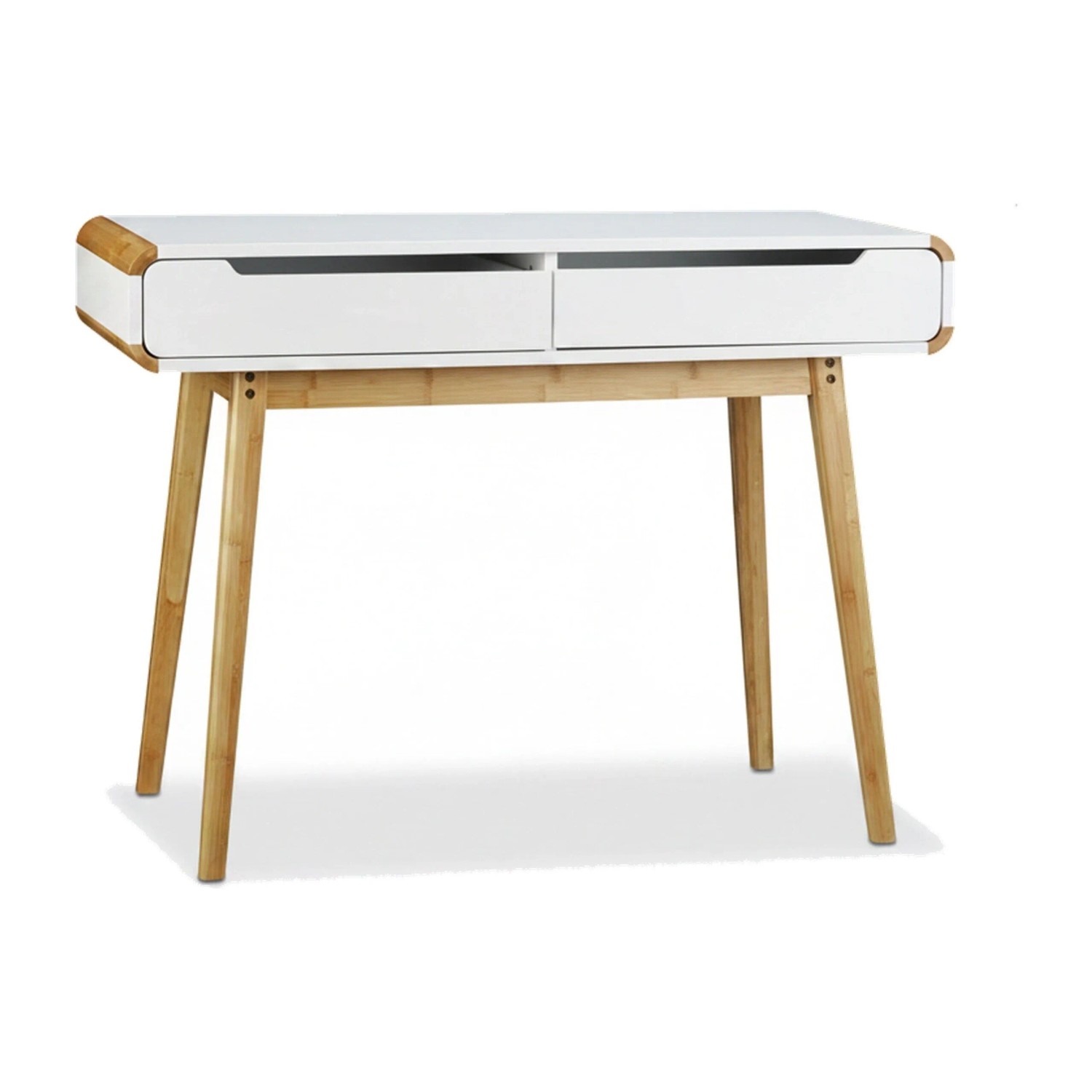 Relaxdays Schreibtisch mit 2 Schubladen MDF Bambus Weiß Natur Nordisch 73,5 cm x 100 cm x 45 cm 18,7 kg