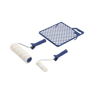 LUX Streich-Set Goldfaden, 3-teilig: Farbwalzen (21 cm, 10 cm) mit Bügeln und Abstreifgitter.