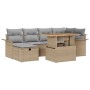 Beiges 7-tlg. vidaXL Garten-Sofa-Set aus Poly Rattan mit Kissen und Stauraum.