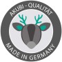 Akubi Qualitätssiegel Made in Germany mit stilisiertem Hirschkopf.