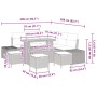 vidaXL Gartenmöbel-Set, 9-teilig, grau, Poly Rattan, mit Tisch, Sofas und Hockern, Maße siehe Detailzeichnung.