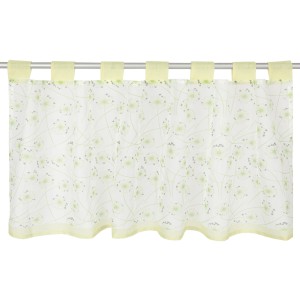 Bistrogardine Angie Pusteblume, 45x120 cm, mit Schlaufen, Pusteblumenmuster in Grün auf transparentem Stoff.