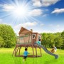 Axi Spielhaus Max mit Rutsche, Leiter und Sandkasten im Garten, Kinder spielen.