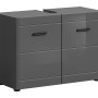 Grauer Waschbeckenunterschrank (80x56x34 cm) mit Hochglanz-Fronten für moderne Badezimmer.