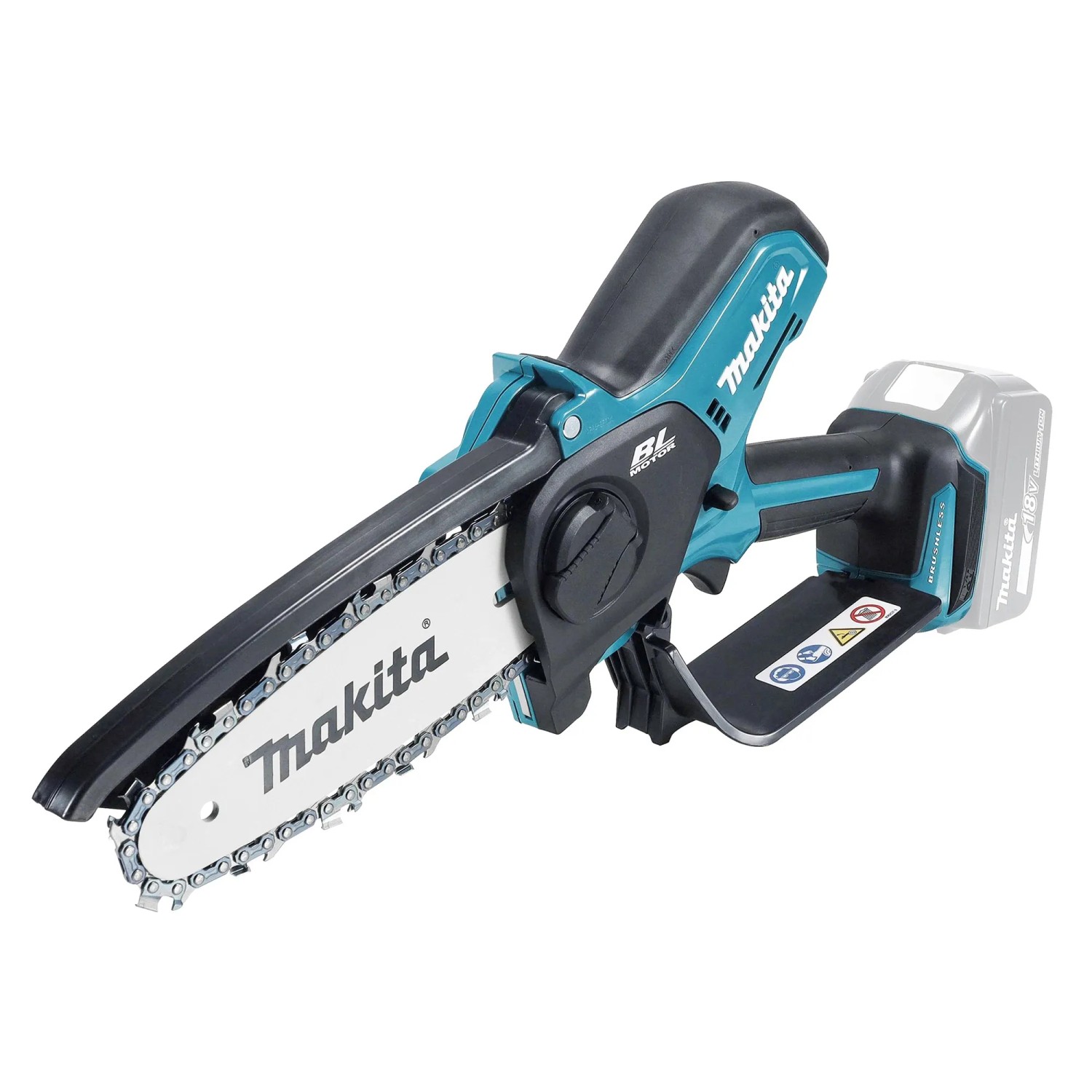 Makita Akku-Astsäge mit Akku, ideal für Gartenarbeiten und Baumschnitt.