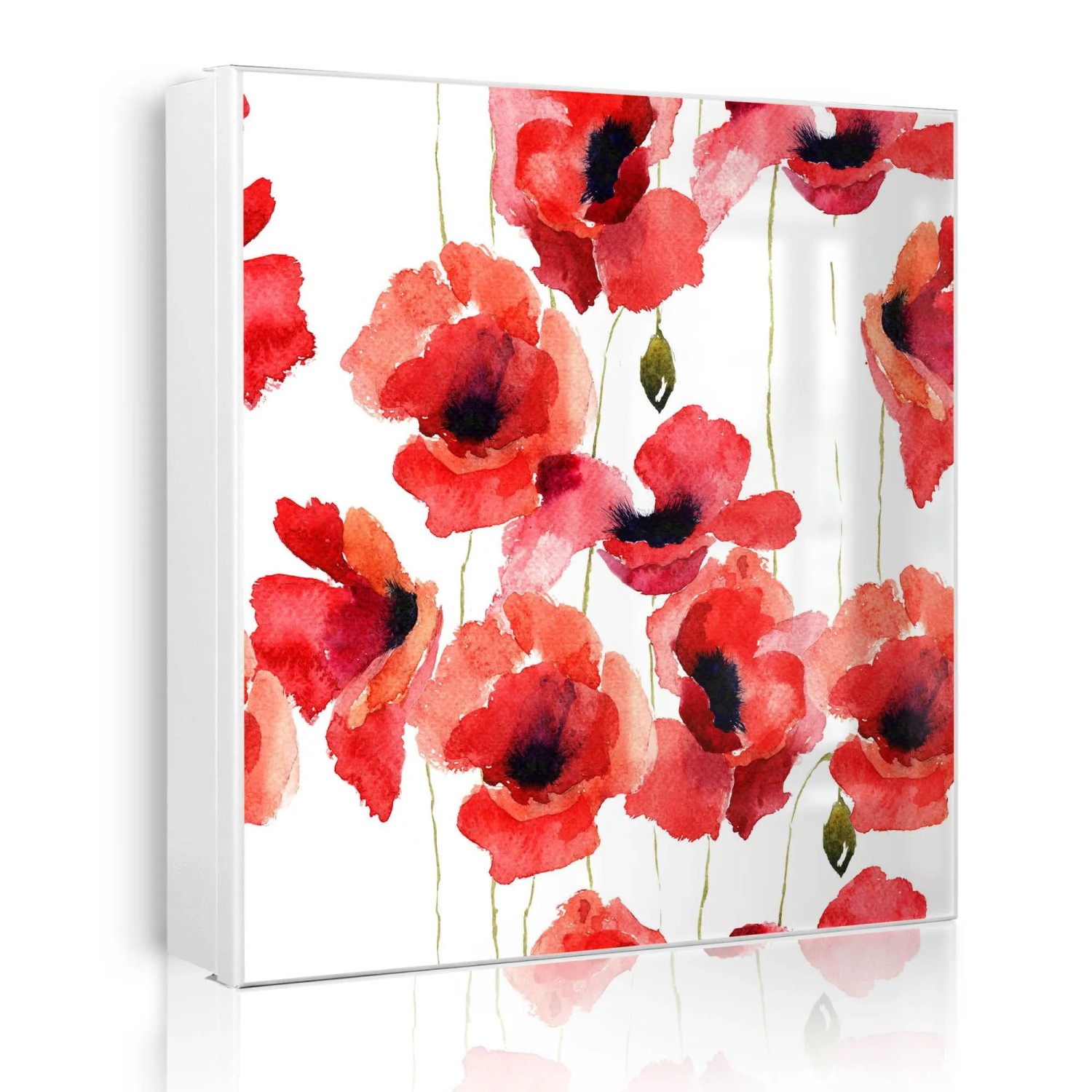 Banjado Großer Schlüsselkasten Metall 30x30cm Weiß Scharnier Links 50 Haken Beschreibbar Magnetisch Motiv Mohn Aquarell