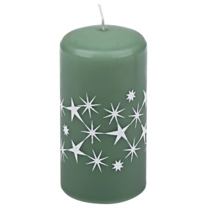 Steinhart Stumpenkerze in Salbei mit Glitzersternen, 11x5,7 cm, für gemütliche Atmosphäre.