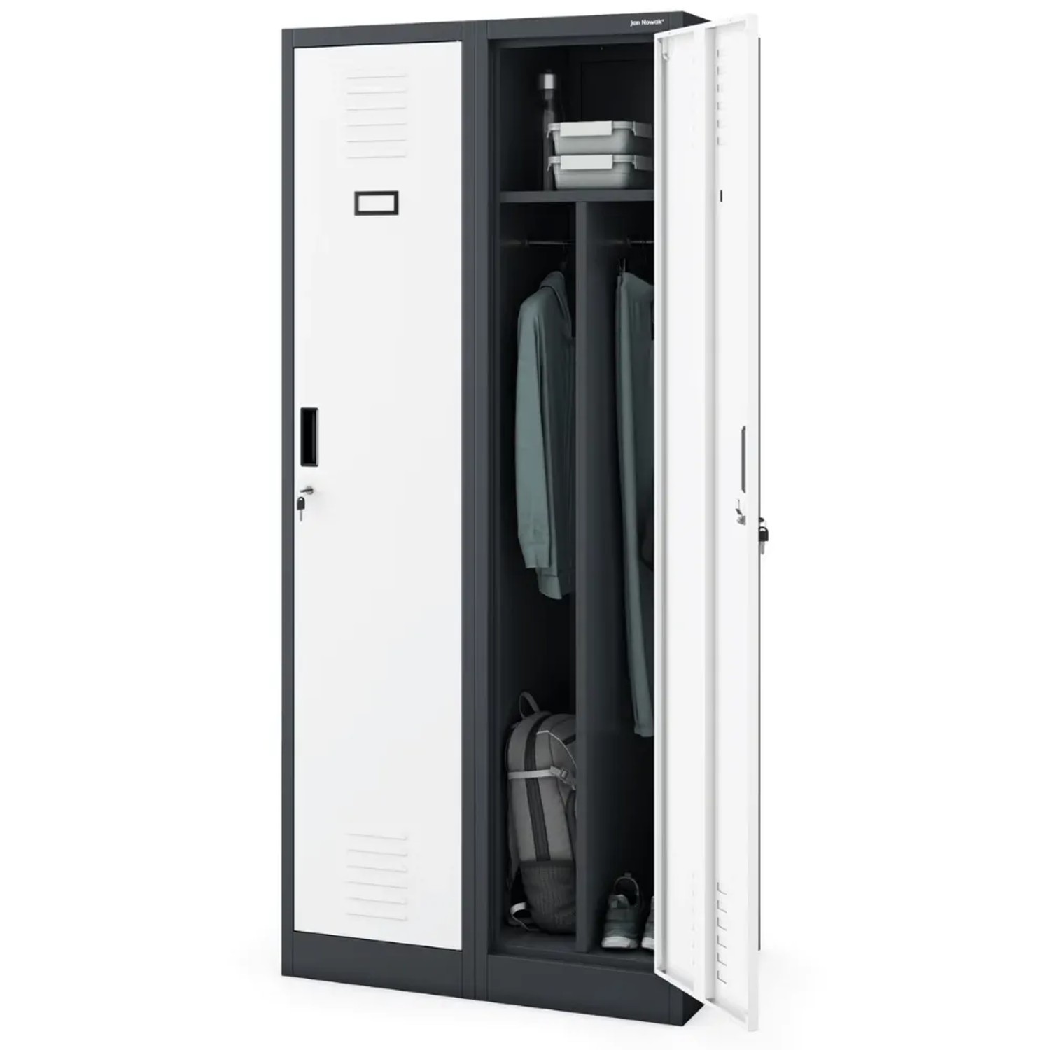 JAN NOWAK Umkleideschrank Spind KACPER 2 Abteile 180 x 80 x 50 cm Anthrazit-Weiß