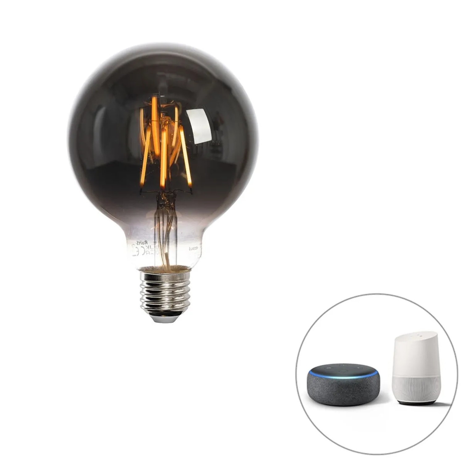 LUEDD Smart E27 Dimmbar in Kelvin LED Lampe G95 Rauch 4W 60,m 1800 3000K