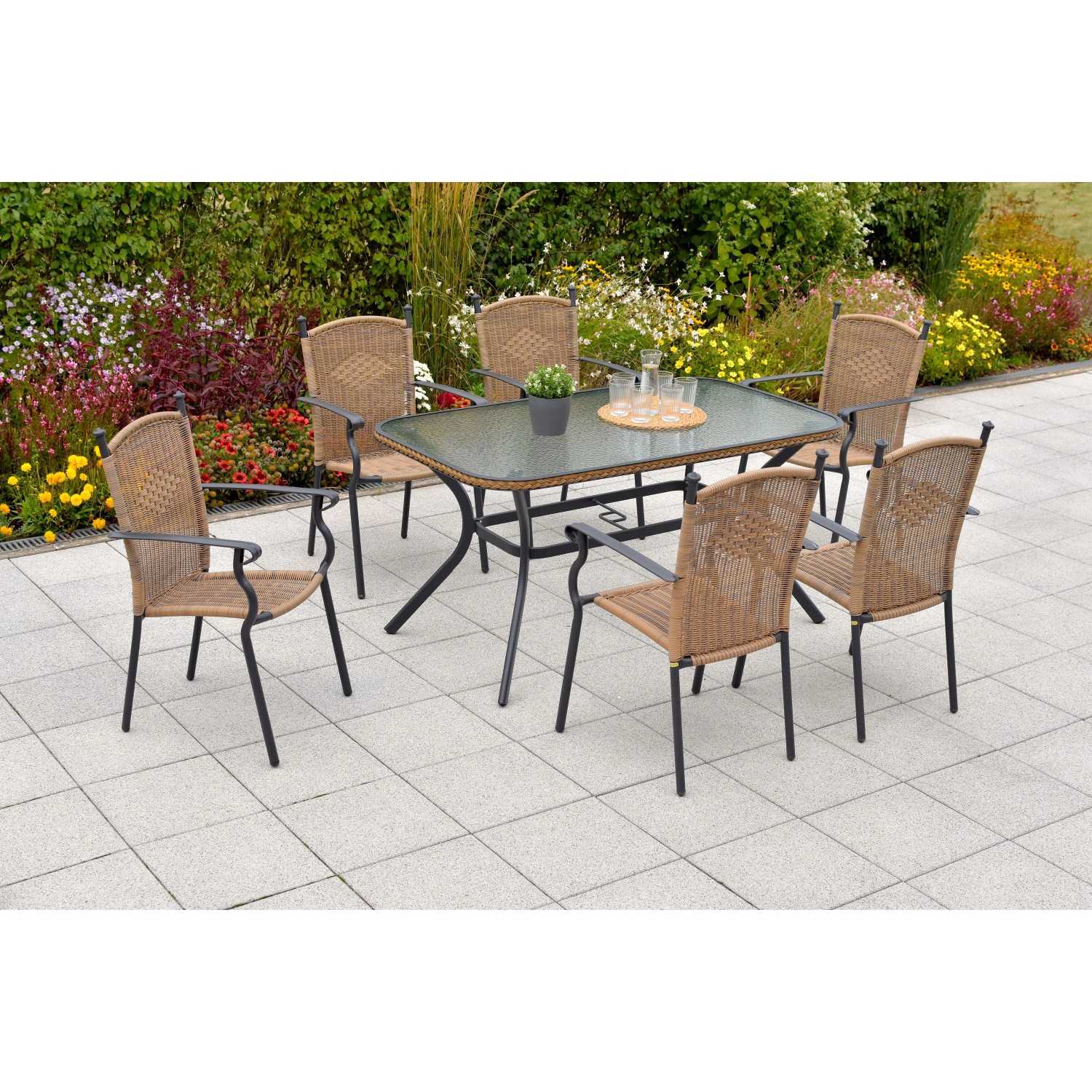 Merxx Roma Gartenmöbel-Set 7-tlg. Gartentisch 150 x 85 cm günstig online kaufen