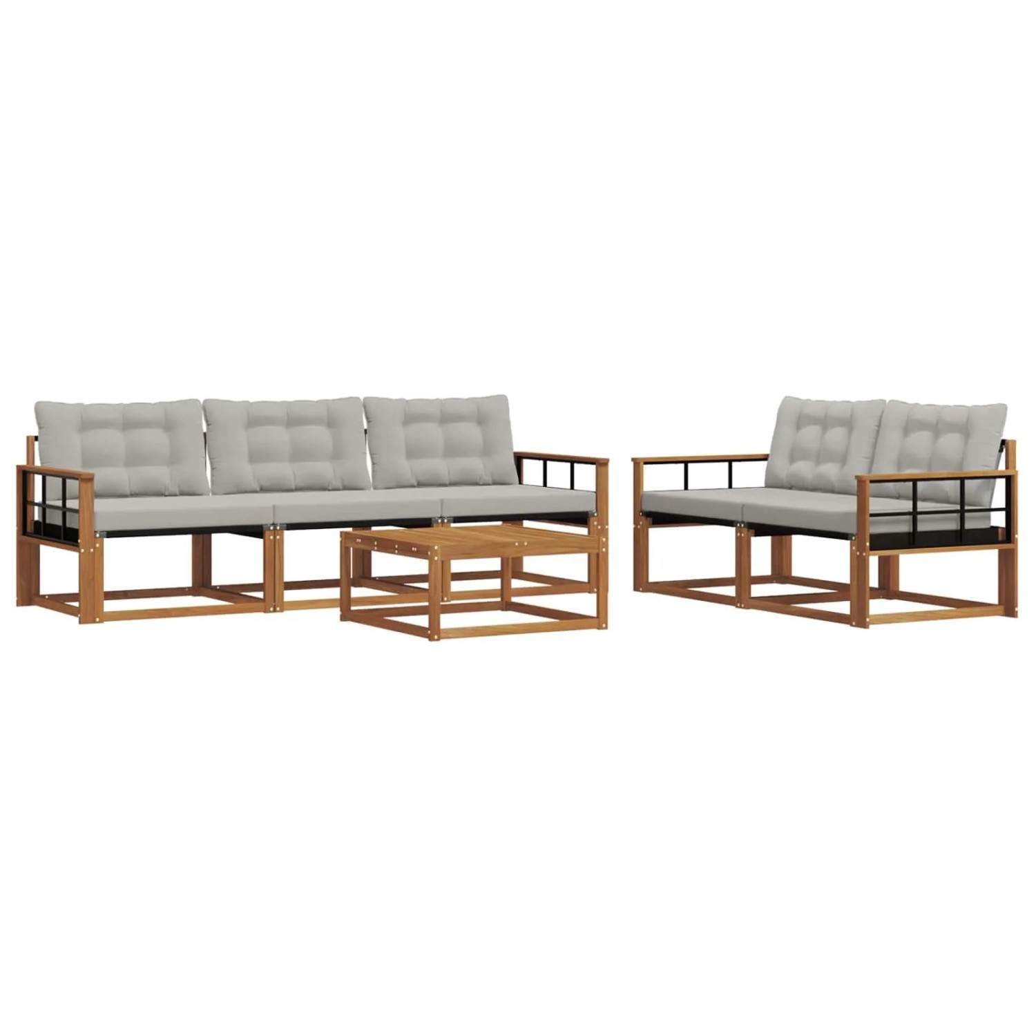 vidaXL Outdoor-Sofagarnitur mit Kissen 6-Tlg Natur und Hellgrau 3369198