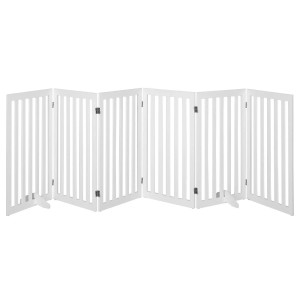 Weißes, 89 cm hohes Costway Absperrgitter mit 4 klappbaren MDF-Paneelen. Freistehendes Hundegitter für flexible Nutzung.