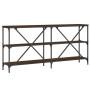 Konsolentisch in Eichen-Optik, braun, 160x30x75 cm, mit Metallgestell und drei Ablageflächen.