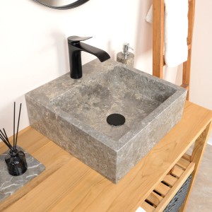 Wohnfreuden Marmor Waschbecken Kaja 40 cm Grau Eckig Mit Armaturloch