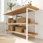 Weißes HEVVA Waschtischgestell DONAU mit 3 Ablageebenen aus Holz. Modernes Badaccessoire, stabil & funktional.
