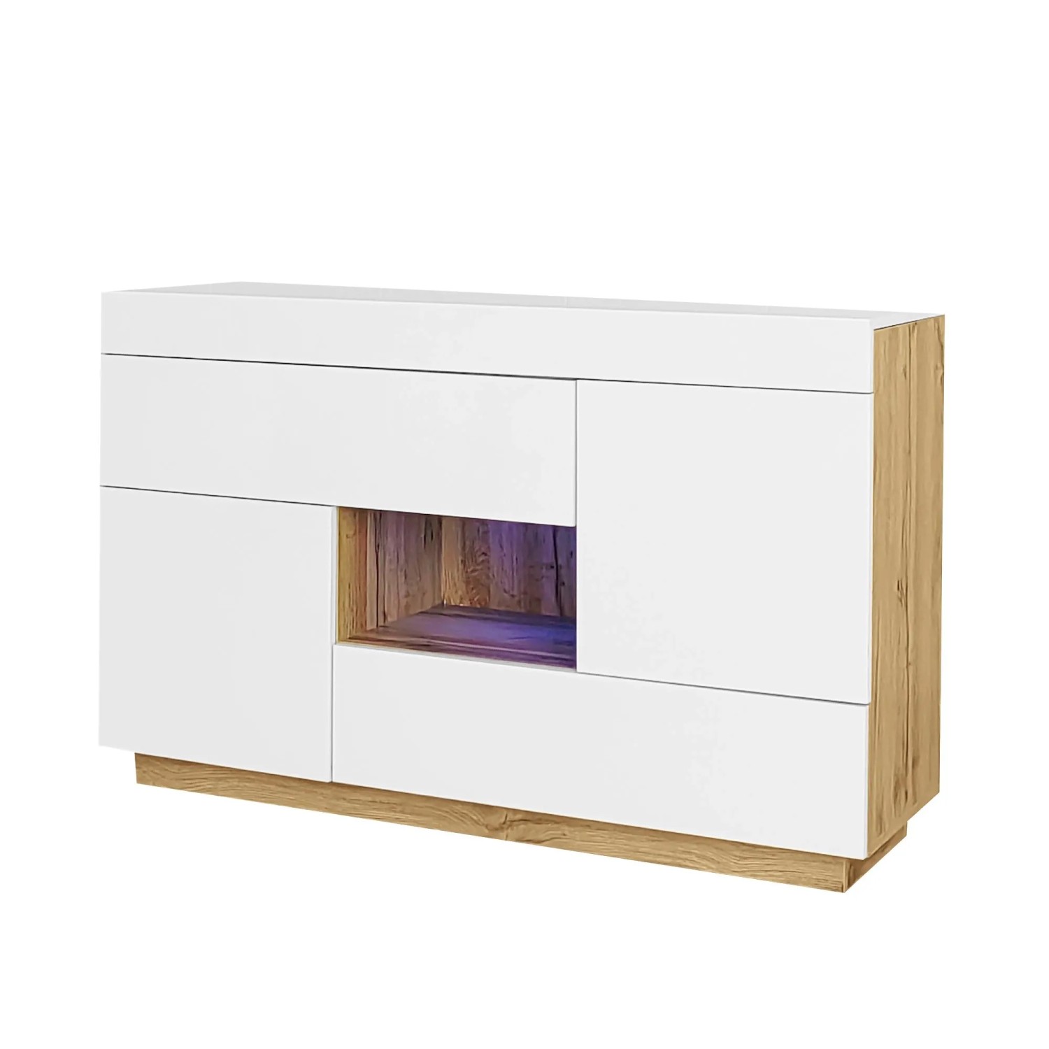okwish Sideboard mit LED Beleuchtung Schubladen Wohnzimmer 120x76x37cm Weiß