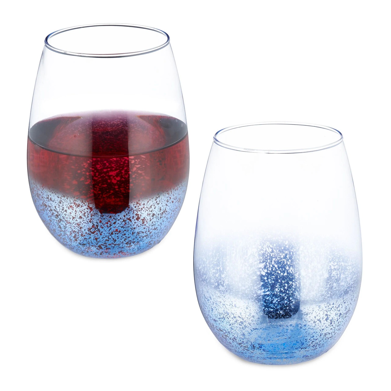 Relaxdays Weingläser 2er Set Glas Blau Ohne Stiel 12 cm x 9,5 cm