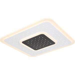 Moderne, dimmbare LED-Deckenleuchte Gisell, weiß matt, mit Sternenmuster und Fernbedienung.