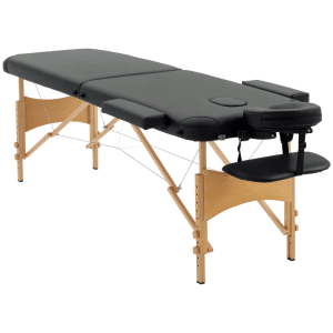 HOMCOM Massagetisch klappbar, höhenverstellbar, schwarzes Kunstleder, Holzgestell, Kopfstütze.