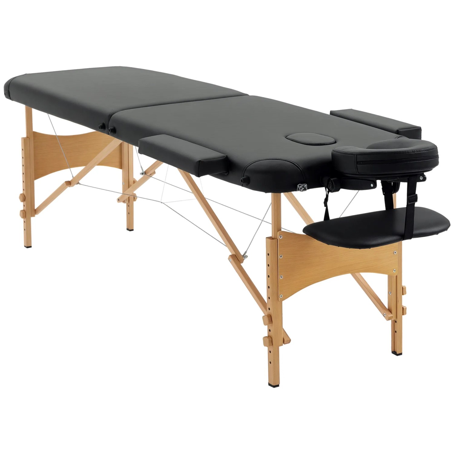 HOMCOM Massageliege Massagetisch, Massageliege mit Kopfstütze, Schwarz (Massagebank, 1-St., Massagetisch), Kunstleder, Holz, Schwarz