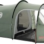 Coleman Coastline 3 Plus Zelt für 3 Personen, grünes Campingzelt mit Vorraum und geöffneten Eingängen.