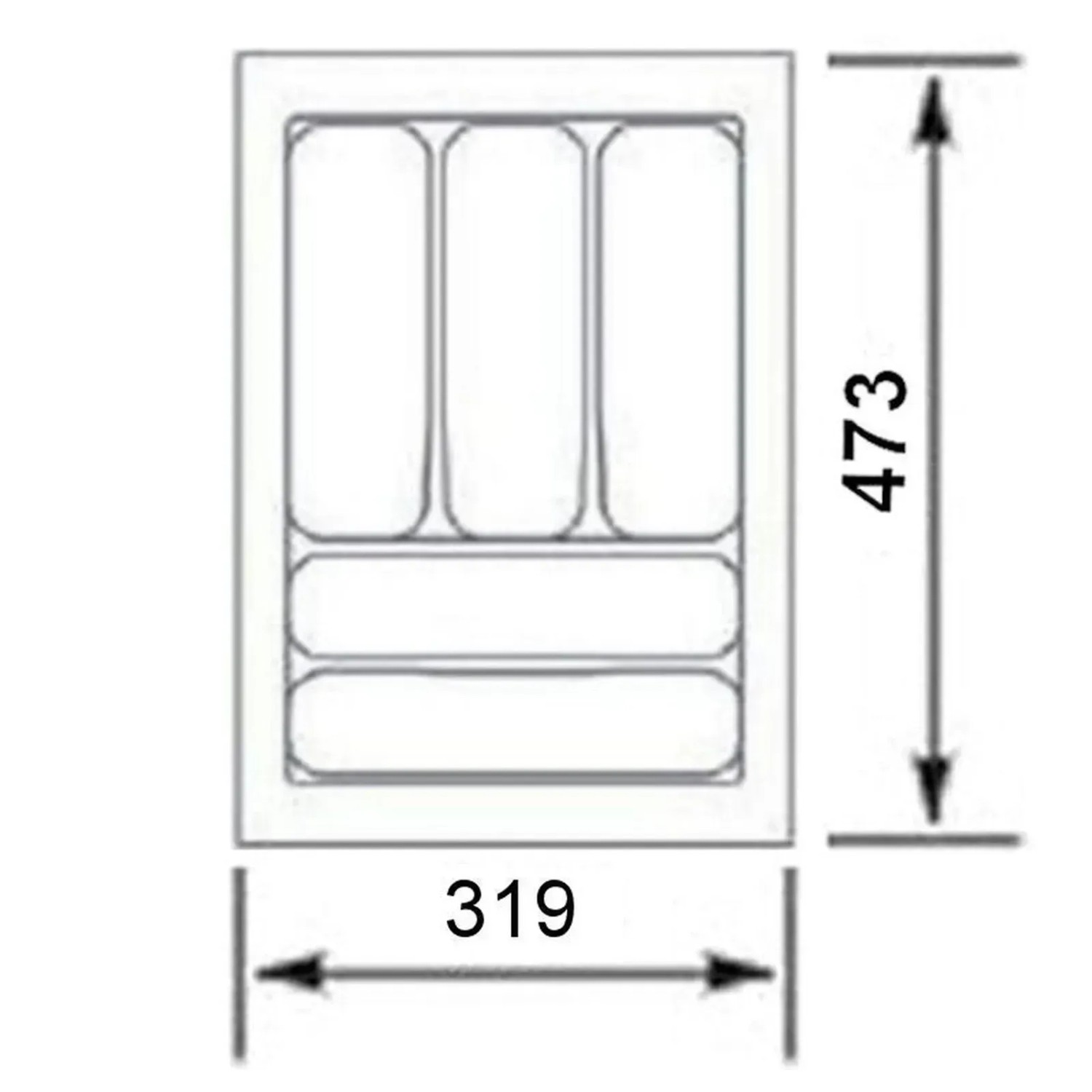 Technische Zeichnung: SOTECH Orga-Box I Besteckeinsatz, 400mm, für Blum Tandembox und ModernBox.