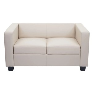 Modernes 2er Sofa Lille in Creme mit Kunstlederbezug für Wohnzimmer oder Lounge.