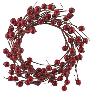 Kranz mit roten Beeren, 9 cm Durchmesser, aus Draht und Kunststoff für Deko und Basteln.