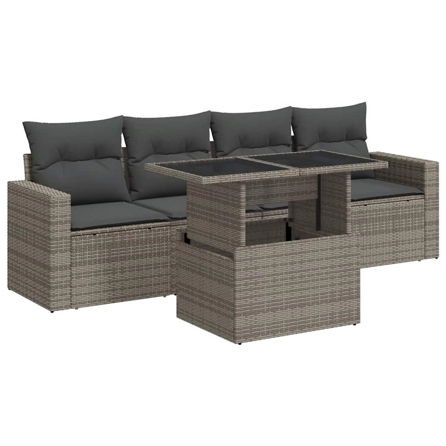 vidaXL 5-Tlg Garten-Sofagarnitur mit Kissen Grau Poly Rattan 3326241 günstig online kaufen