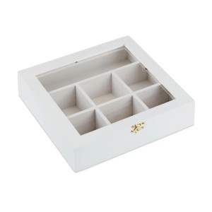 Relaxdays Teebox MDF Kunststoff Weiß 7 Fächer 8 cm x 25 cm x 25,5 cm 0,9 kg