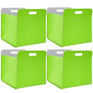 4er Set: Grüne Filz Aufbewahrungsboxen für Kallax Regale, 33x33x38cm, mit Tragegriff.