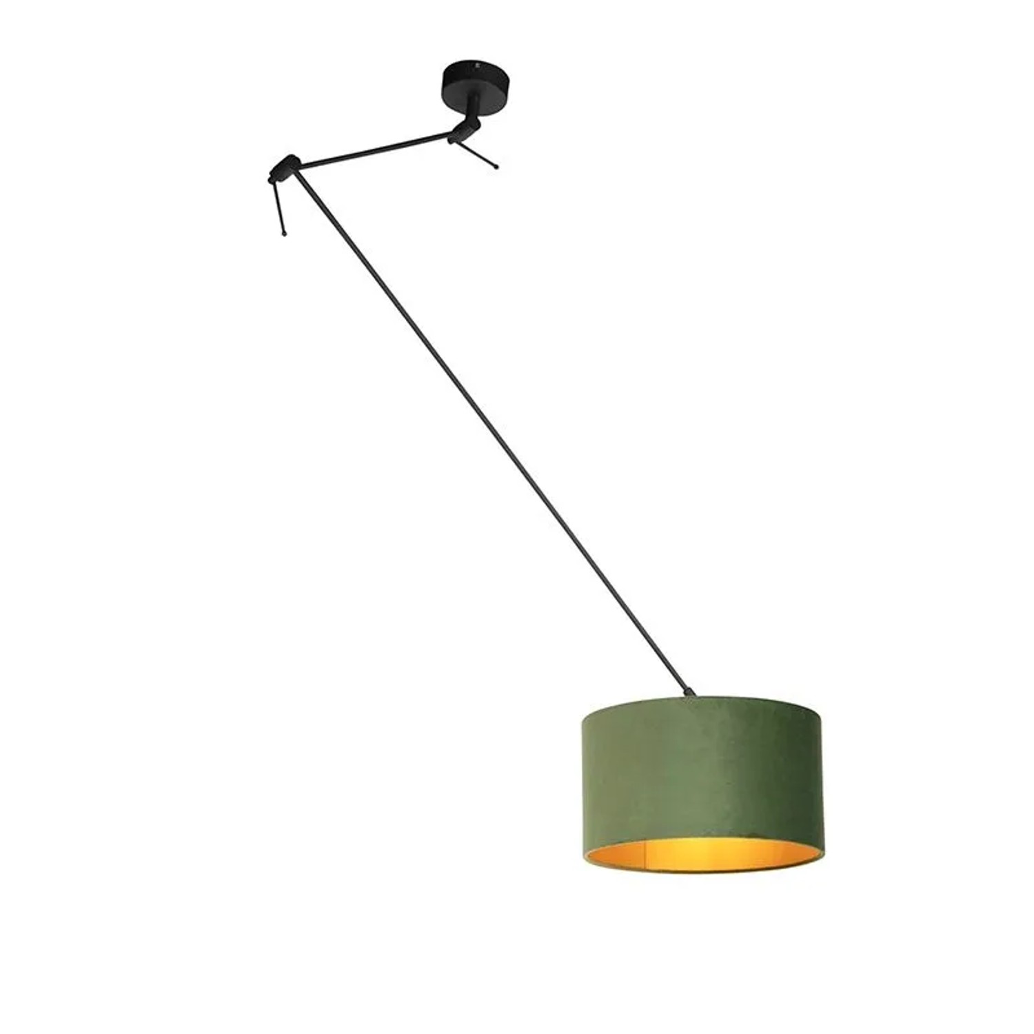 QAZQA Hängelampe mit Veloursschirm Grün mit Gold 35 cm Blitz I Schwarz