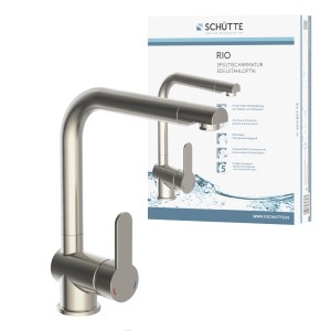 Schütte Spültischarmatur Rio in Edelstahloptik, Einhebelmischer mit hohem Auslauf.