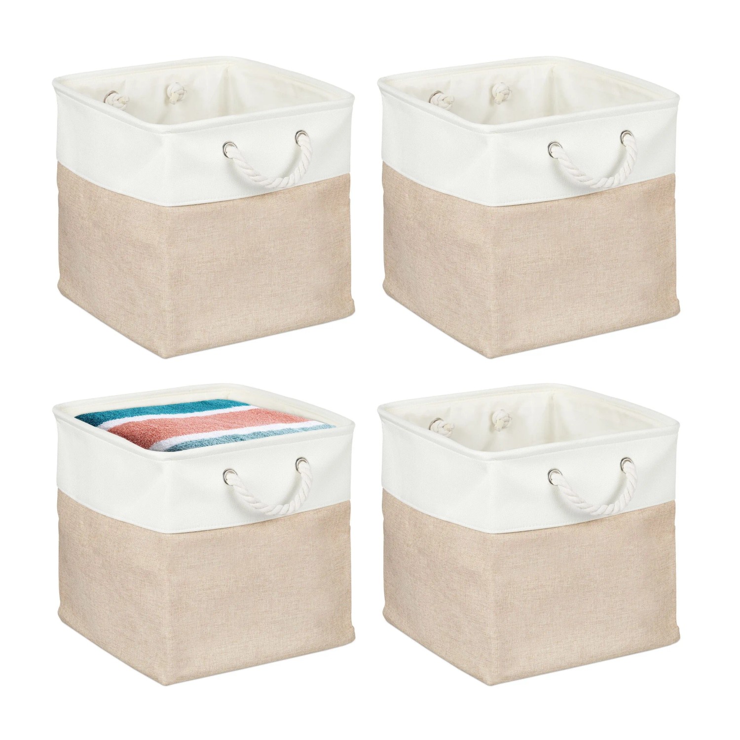 Relaxdays Aufbewahrungskorb 4er Set Leinen Beige Faltbar 33 cm x 33 cm x 33 cm