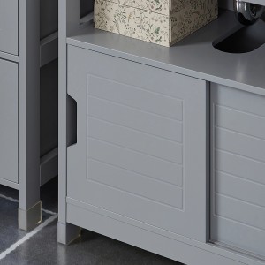 SoBuy Waschbeckenunterschrank FRG128-SG, grau, mit Schiebetüren und Fußpolster.