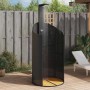 Schwarze vidaXL Gartendusche aus Poly Rattan und Akazienholz mit Wasserstrahl.