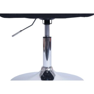 Detailaufnahme: Anthrazitfarbener MCW Esszimmerstuhl mit verchromtem Fuß und Höhenverstellung.