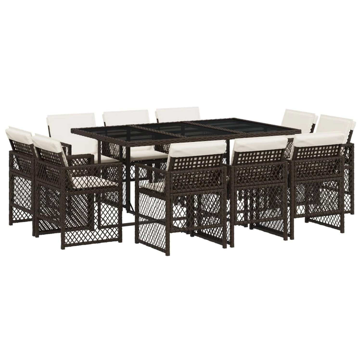 vidaXL 11-Tlg Garten-Essgruppe mit Kissen Braun Poly Rattan 3210849 günstig online kaufen