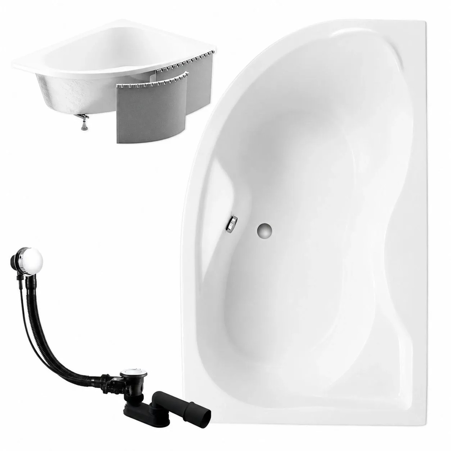 KOLMAN Badewanne Eckwanne 170 x 110 Cm Rechts Mit Styroporverkleidung Inkl. Ablauf Und Füße