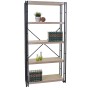 MCW Bücherregal A27 mit 5 Ebenen in Eiche-Optik und schwarzem Metallgestell.