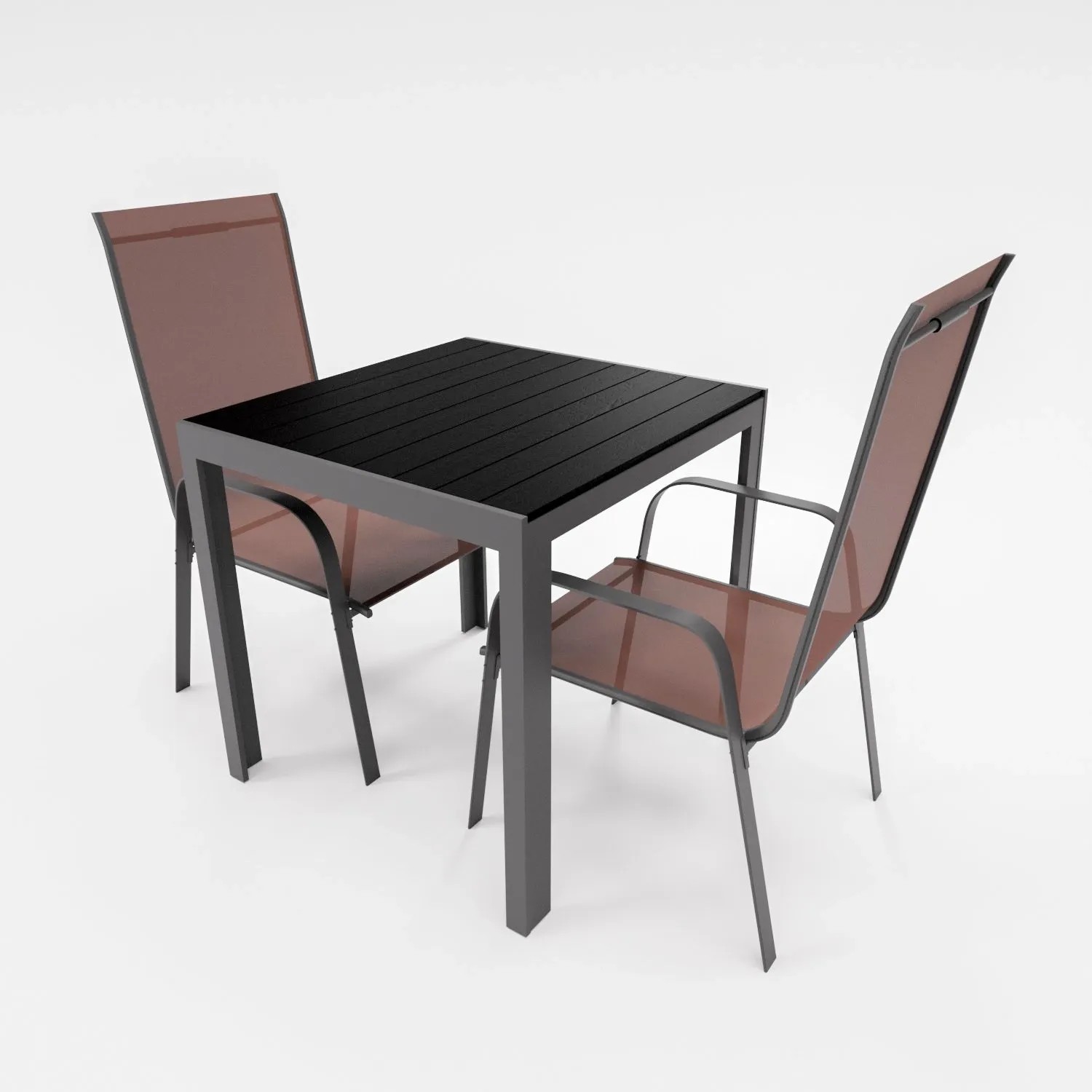 Lex Gartenmöbel Set Alu Tisch 3-tlg. 2x Stapelsessel Essgruppe Gartenset Sitzgruppe Schokobraun