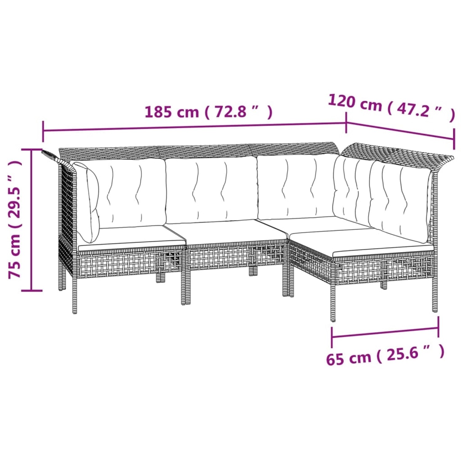 vidaXL Garten-Lounge-Set, 10-teilig, grau, Poly Rattan, mit Kissen. Gartenmöbel für Terrasse und Garten.